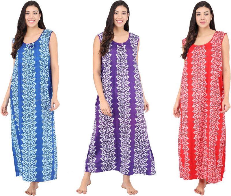 Pack of 3 Women Nighty  (Blue, Red, Purple)