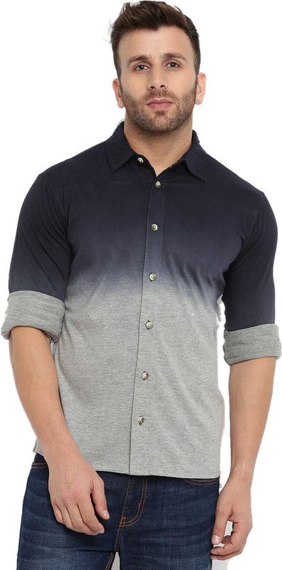 Men Regular Fit Dyed/Ombre Button Down Collar Casual Shirt
