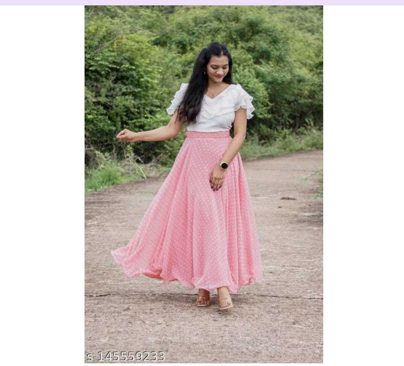 Printed Stitched Lehenga & Crop Top  (White, Pink)