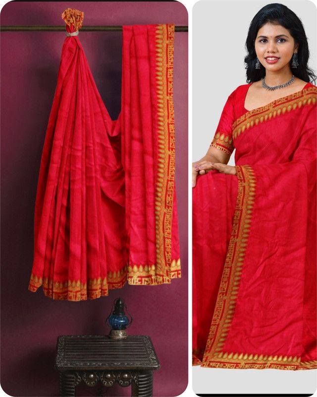 Printed Jamdani Georgette, Chiffon Saree  (Red)