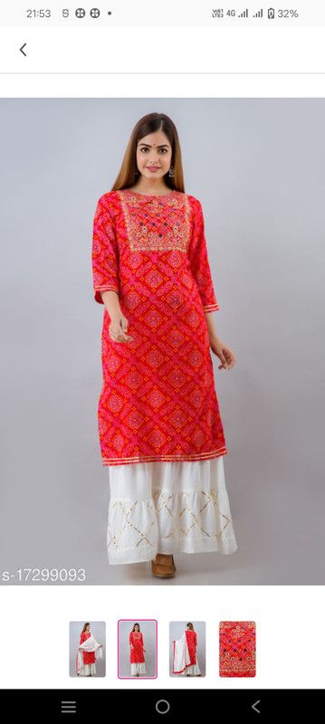 Pack of 2 Women Bandhani Viscose Rayon Straight Kurta  (Red)