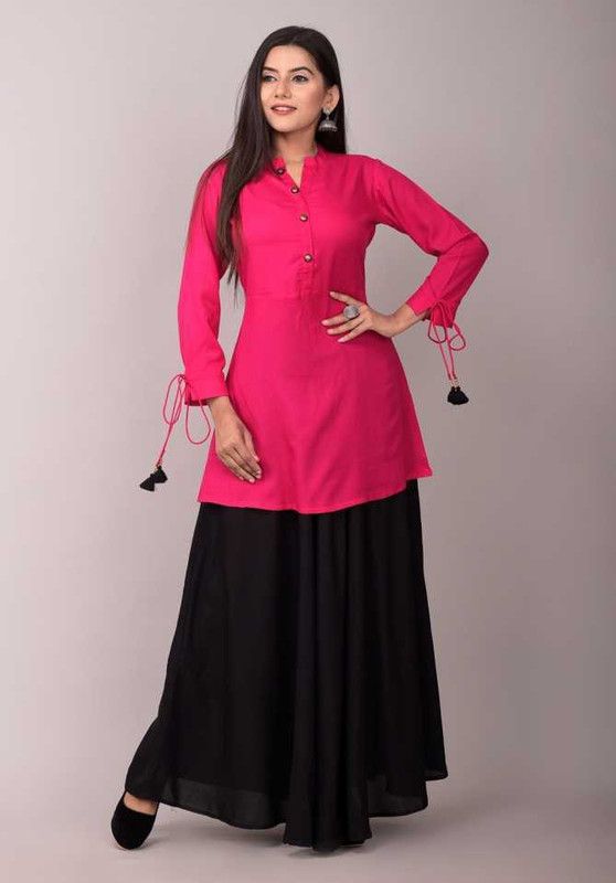 Women Solid Cotton Rayon Ethnic Dress  (Pink)