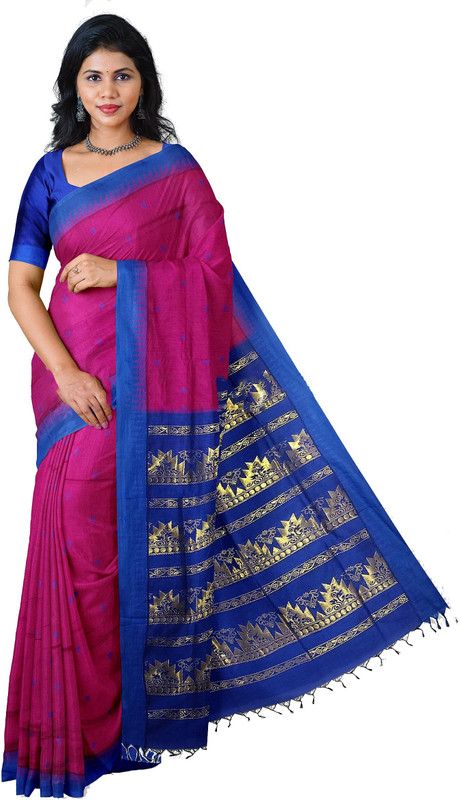 Woven Gadwal Cotton Silk Saree  (Light Green)