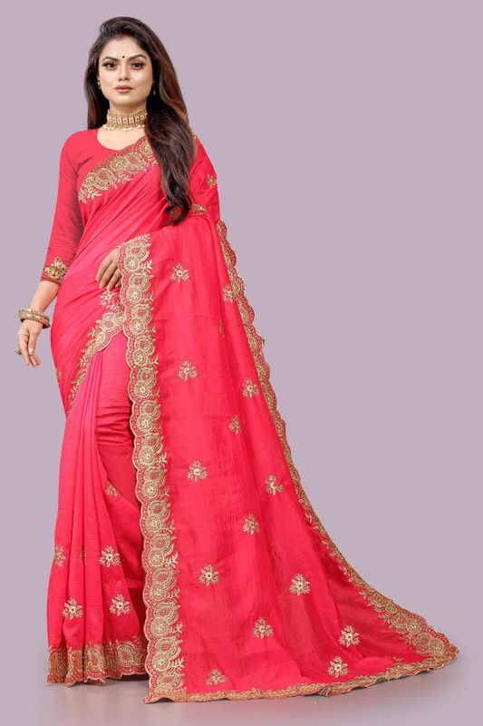 Embroidered, Floral Print Daily Wear Art Silk, Cotton Silk Saree  (Pink)