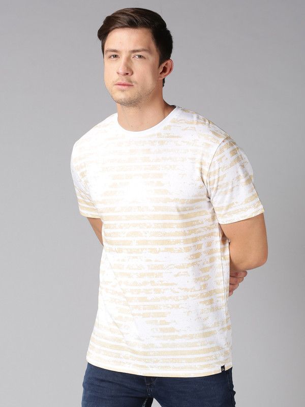 Printed Men White, Beige T-Shirt