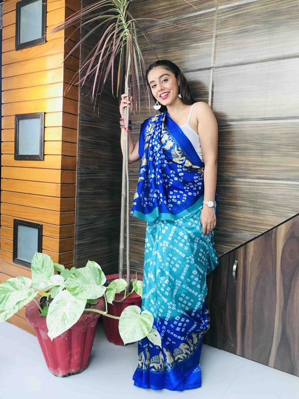 Ombre, Animal Print, Geometric Print, Printed Daily Wear Art Silk, Cotton Silk Saree  (Blue, Light Blue)