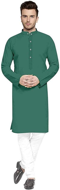 Men Solid Cotton Rayon Straight Kurta  (Light Blue)