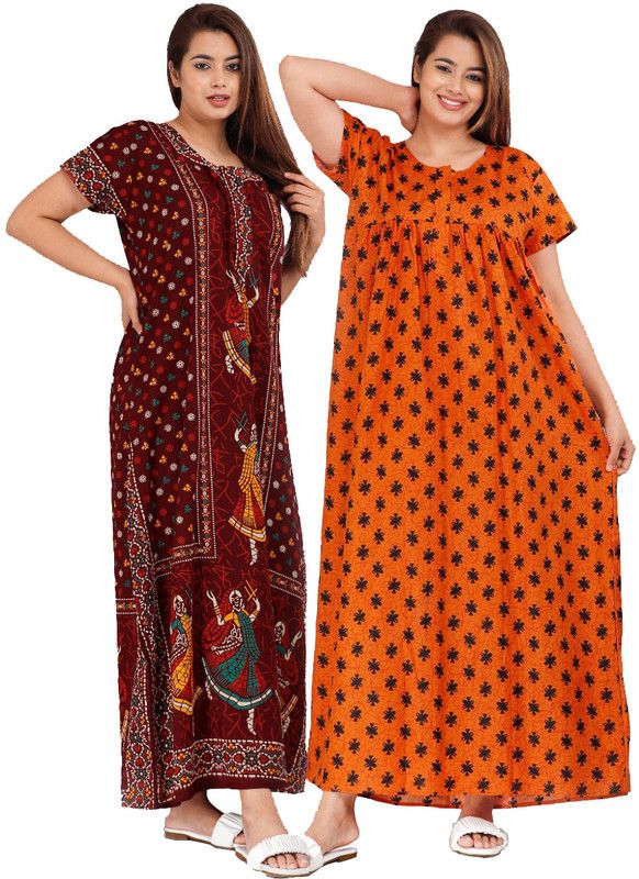 Women Nighty  (Maroon, Orange)