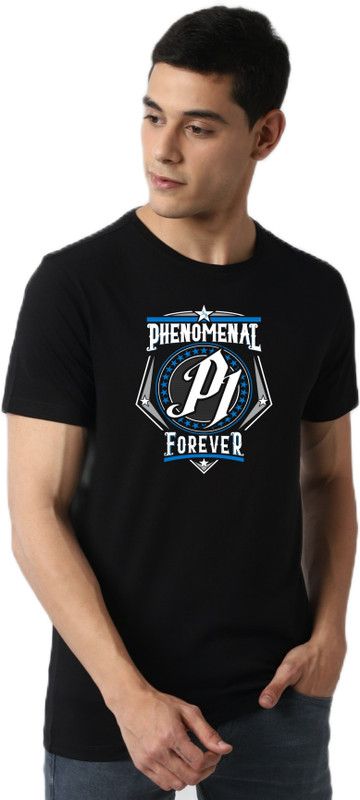 Phenomenal AJ Style Men Printed Round Neck Pure Cotton Black T-Shirt