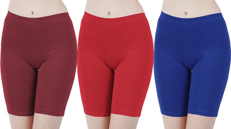 Pack of 3 Solid Women Maroon, Red, Blue Cycling Shorts