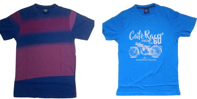 Pack of 2 Men Printed Round Neck Pure Cotton Purple, Dark Blue, Blue T-Shirt
