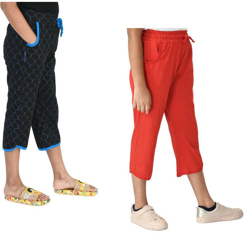 Capri For Girls Casual Printed Pure Cotton  (Multicolor Pack of 2)