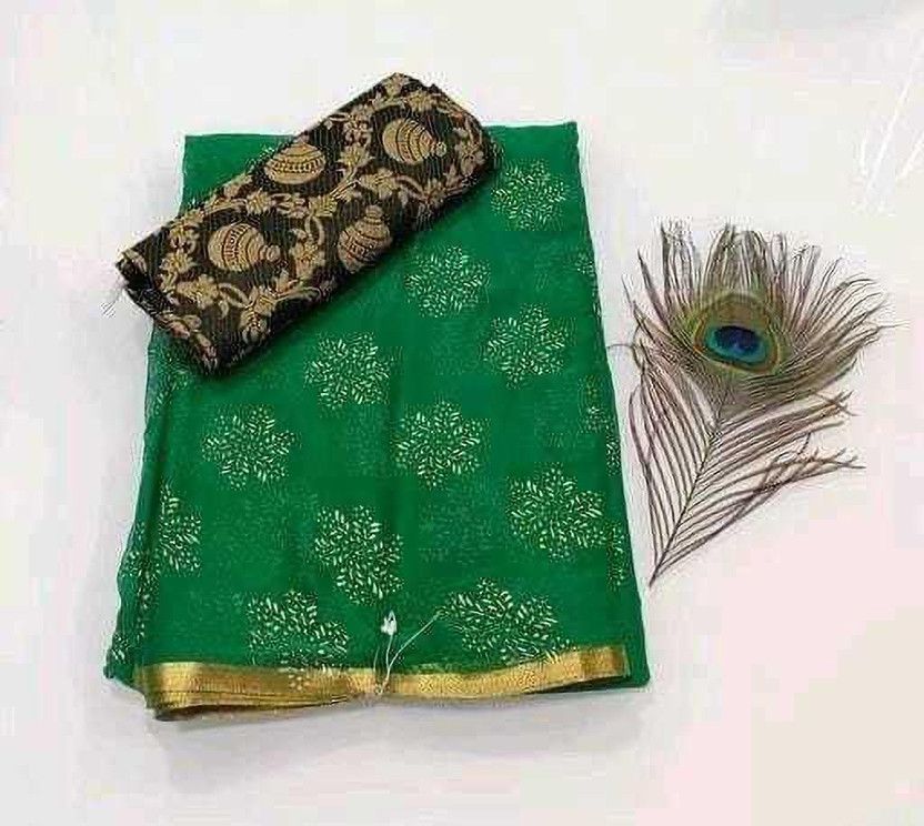 Self Design Daily Wear Chiffon Saree  (Green)