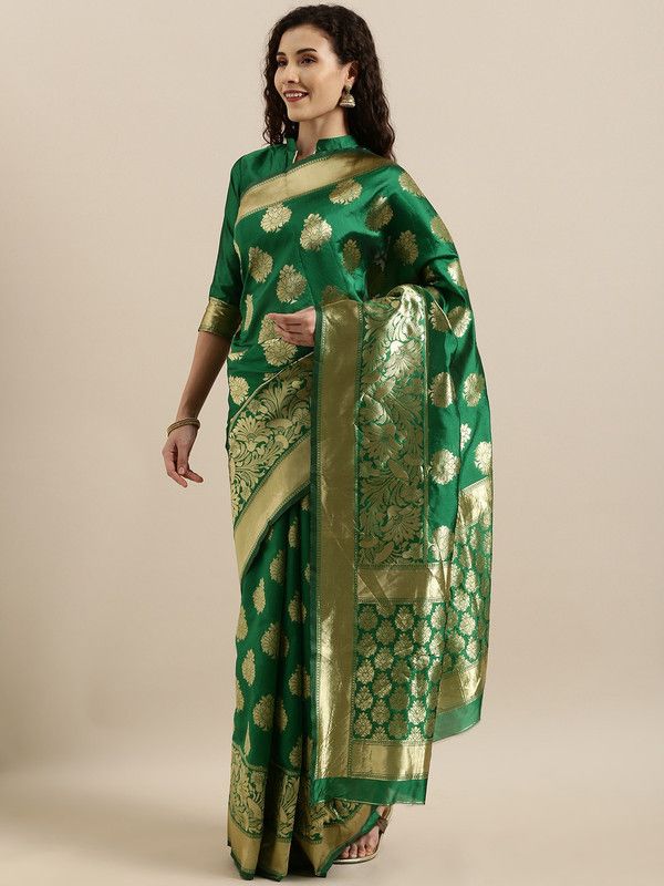 Printed Bollywood Pure Silk Saree  (Green)