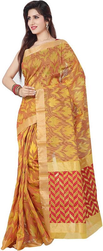 Woven Chinnalapattu Handloom Silk Blend Saree  (Gold)