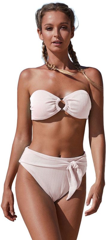 O-Ring Bandeau Bikini Solid Women Bikini Pink Swimsuit
