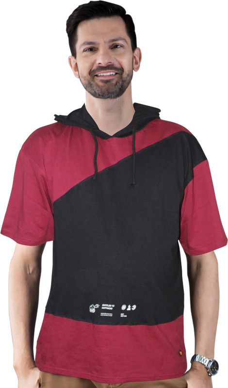 Men Color Block Round Neck Cotton Blend Red T-Shirt
