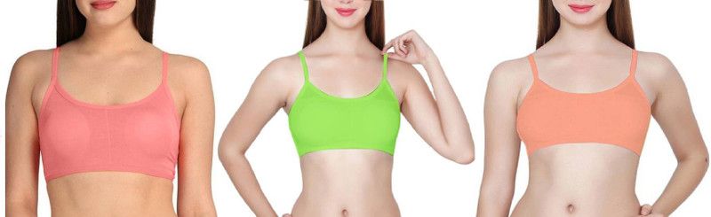 Pack of 3 Women Bralette Lightly Padded Bra  (Green, Pink, Orange)