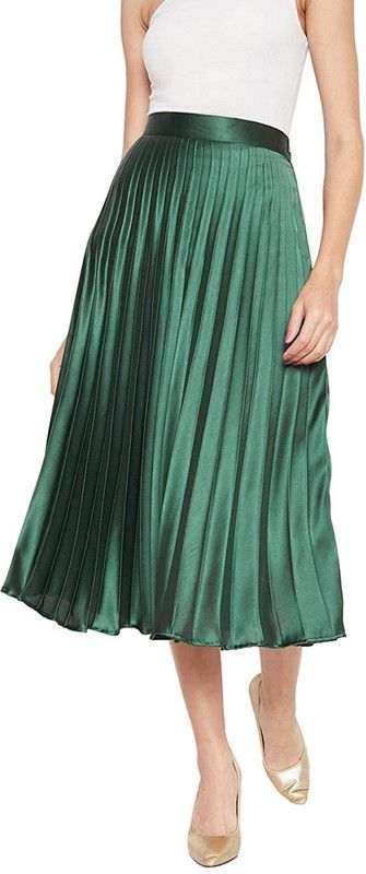 Women Solid Flared Green Skirt