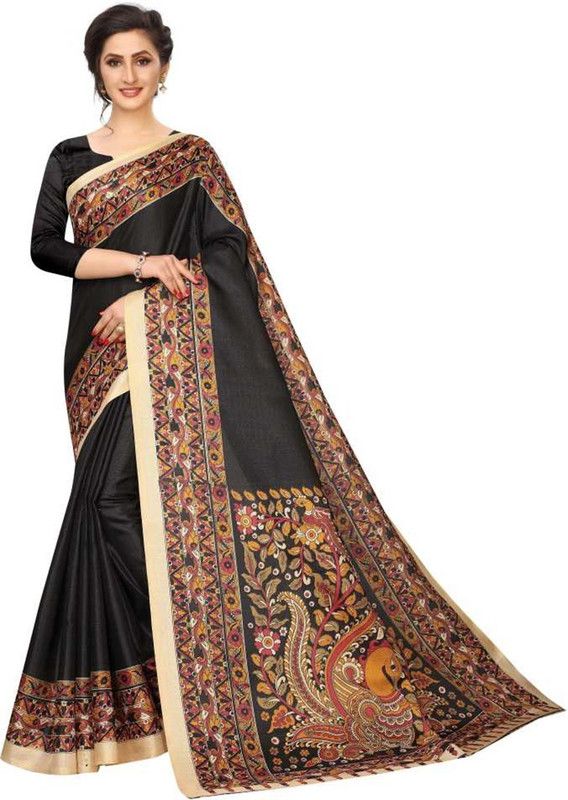 Printed Assam Silk Art Silk Saree  (Brown)