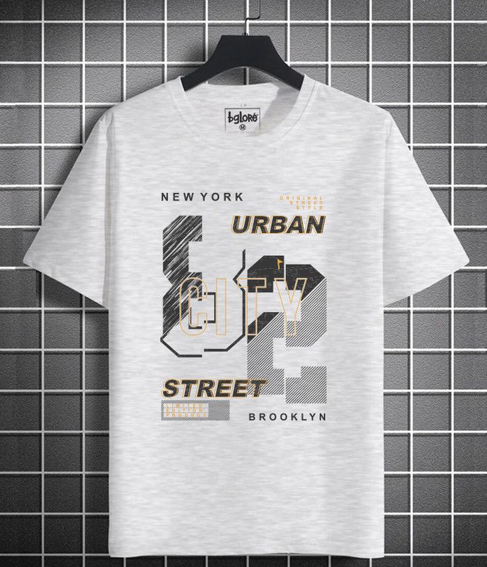 Men Printed, Typography Round Neck Cotton Blend White T-Shirt