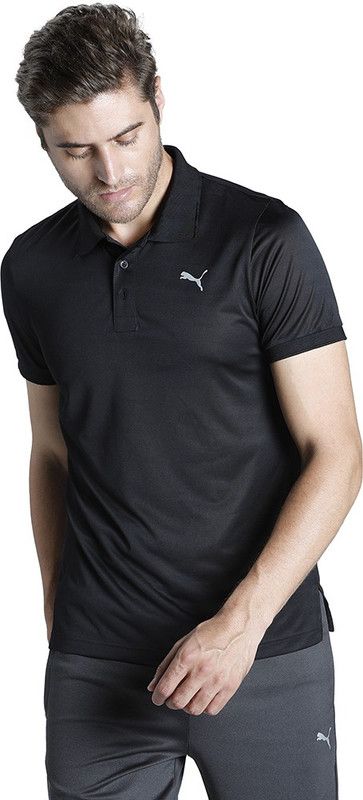 Active Poly Polo Men Solid Polo Neck Polyester Black T-Shirt