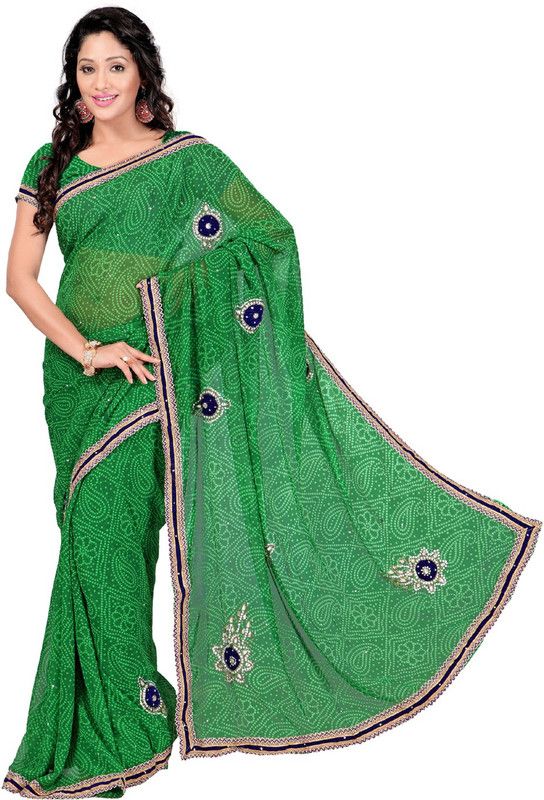 Embroidered Bollywood Art Silk Saree  (Green, Blue)