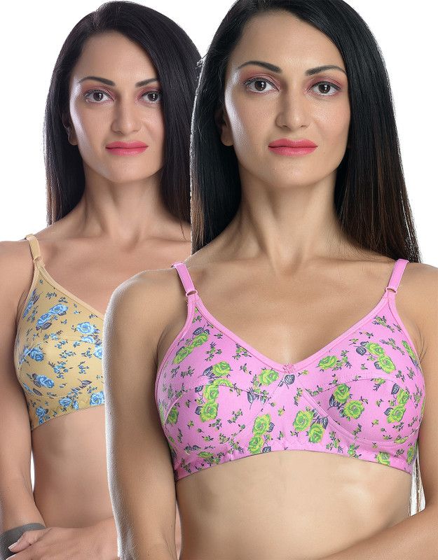 Pack of 2 Women T-Shirt Non Padded Bra  (Yellow, Pink)
