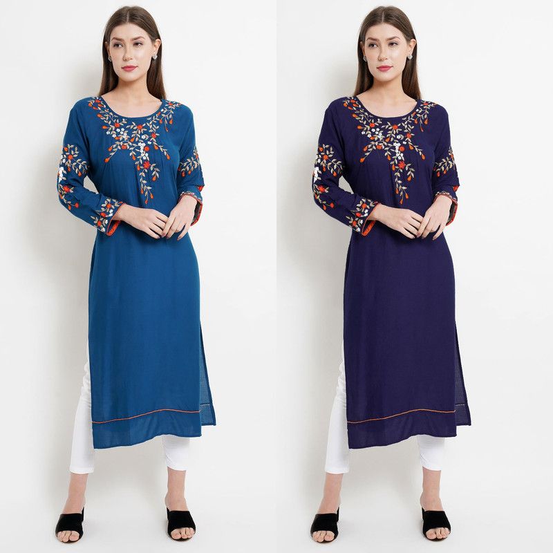Women Kurta  (Dark Blue, Light Blue)