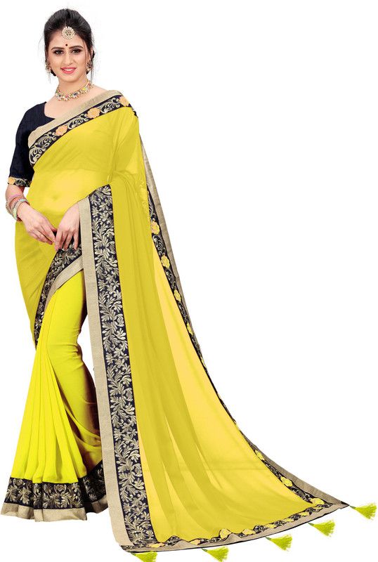 Self Design, Embroidered, Embellished Bollywood Georgette Saree  (Black, Yellow)