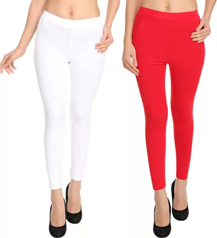 SP Weella Ankle Length Western Wear Legging  (Red, White, Solid)