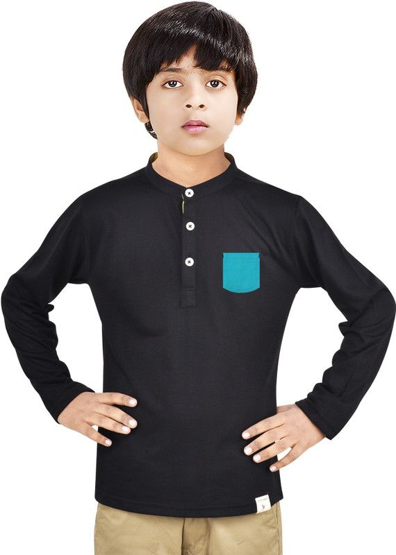Boys Solid Kurta  (Black)