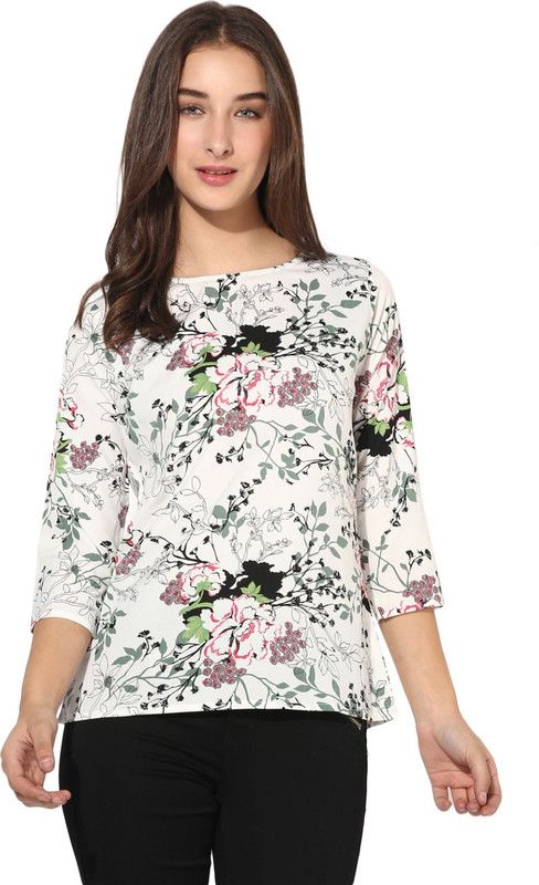 Casual Regular Sleeves Printed Women White, Green, Black Top