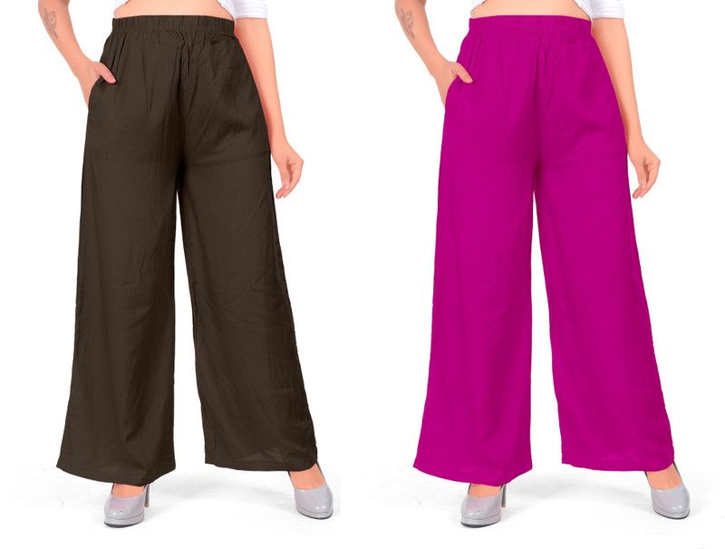 Pack of 2 Women Regular Fit Brown, Purple Viscose Rayon Trousers