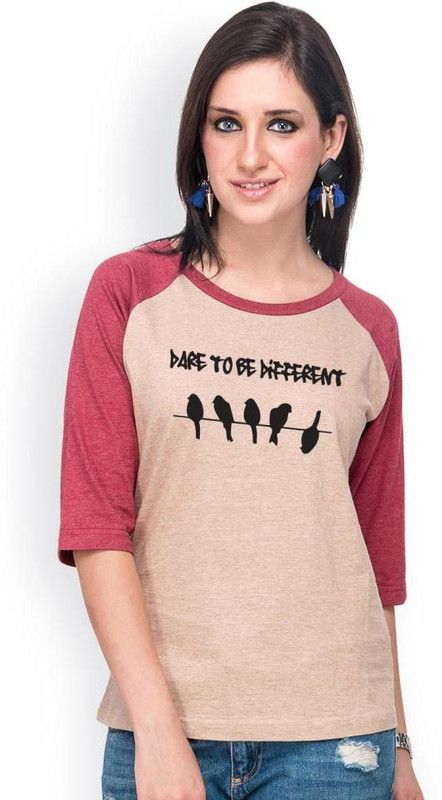 Casual Regular Sleeves Printed, Color Block Women Brown, Maroon Top