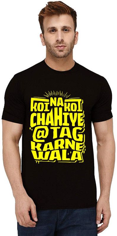 Tag Karnewala Men Printed Round Neck Pure Cotton Black T-Shirt