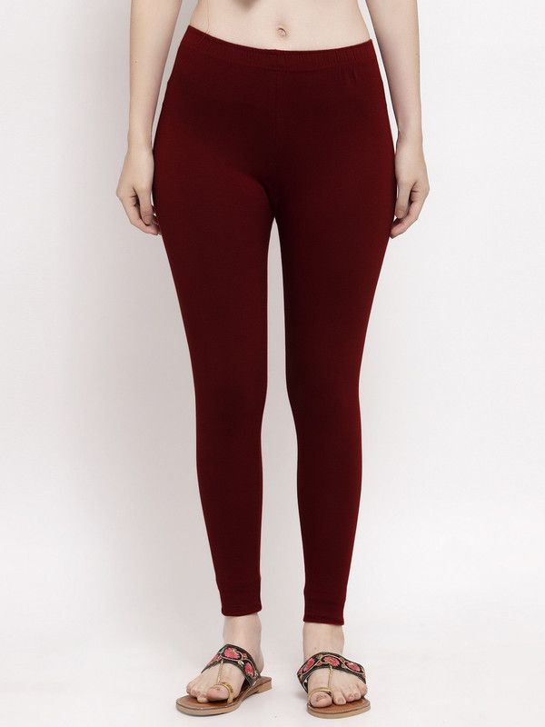 Trend Level Ankle Length Western Wear Legging  (Maroon, Solid)