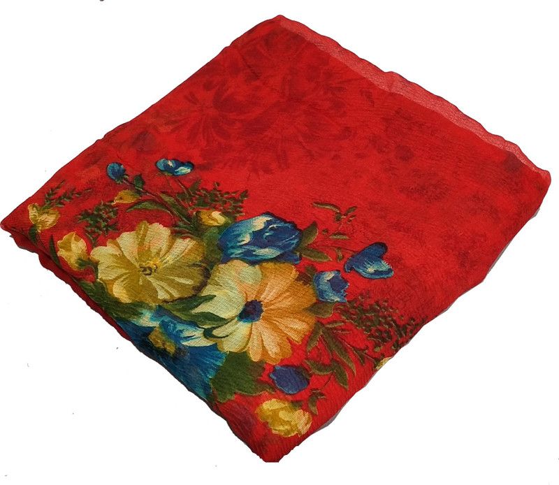 Floral Print, Printed Daily Wear Chiffon Saree  (Red)