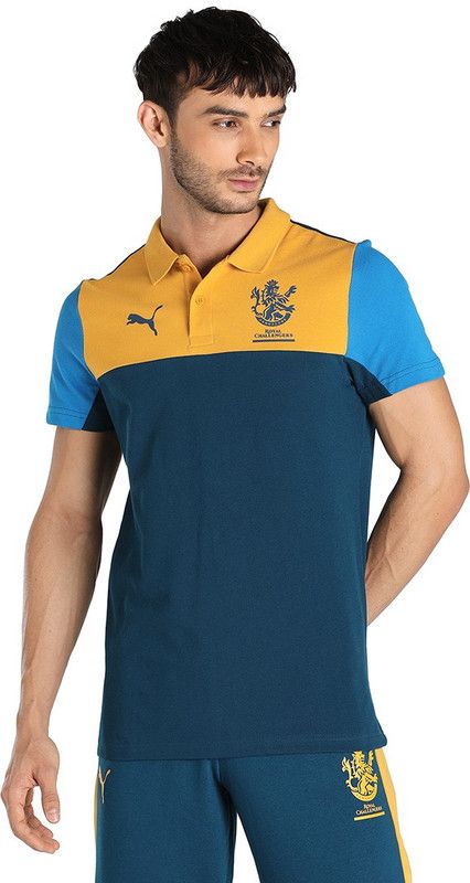 x Royal Challengers Bangalore (RCB) Polo CB Men Colorblock Polo Neck Cotton Blend Multicolor T-Shirt
