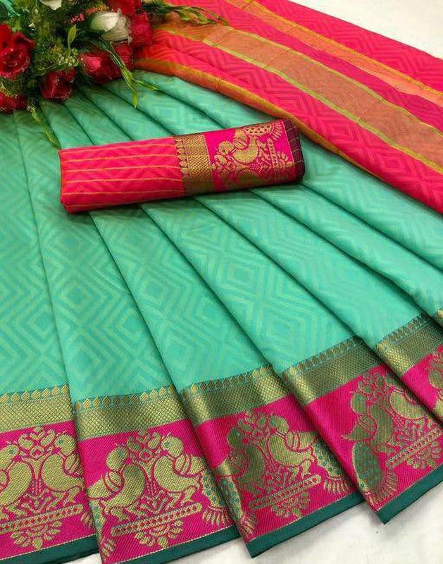 Semi Stitched Cotton Blend Blouse Material Self Design