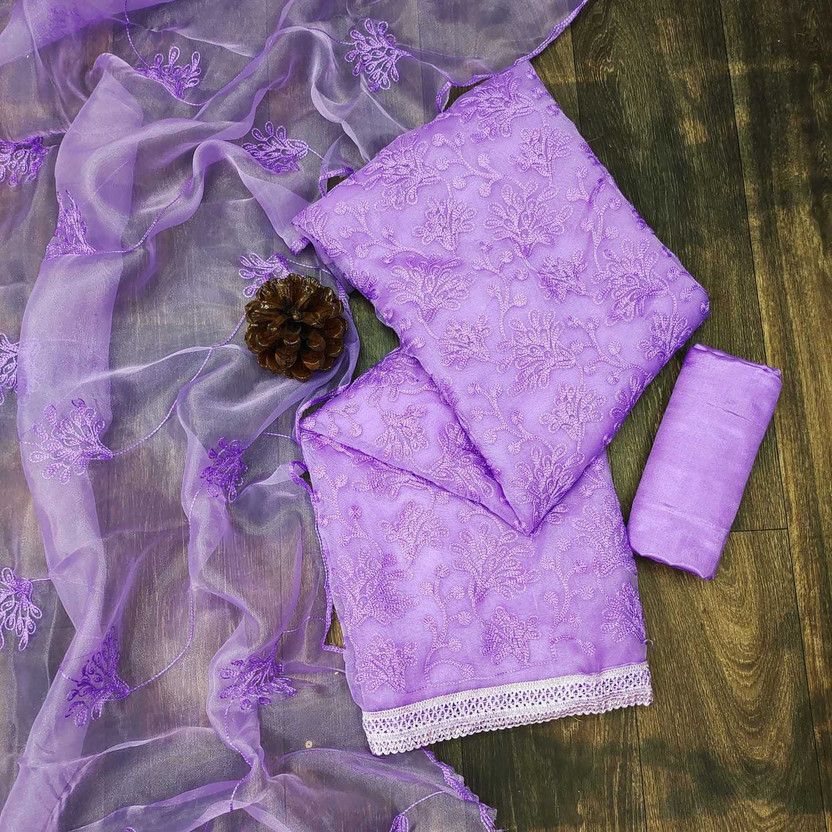 Unstitched Organza Salwar Suit Material Self Design