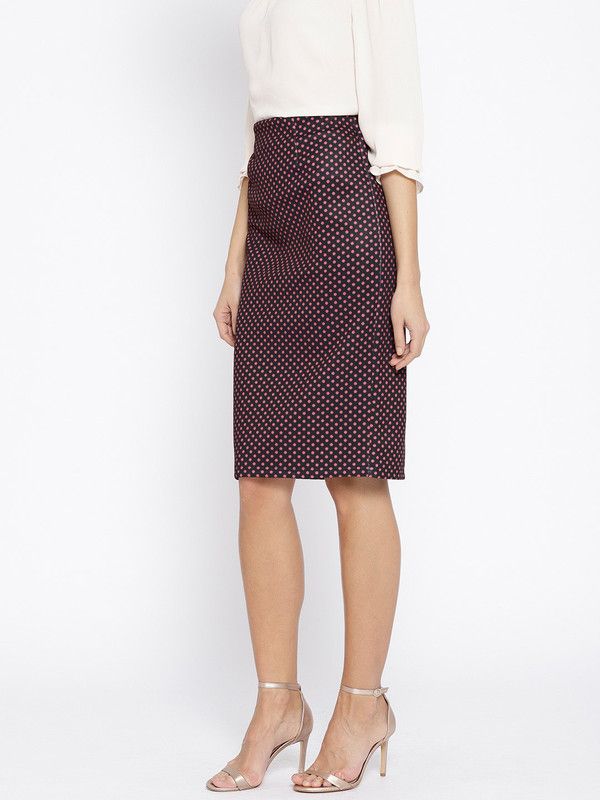 Women Polka Print Straight Black Skirt