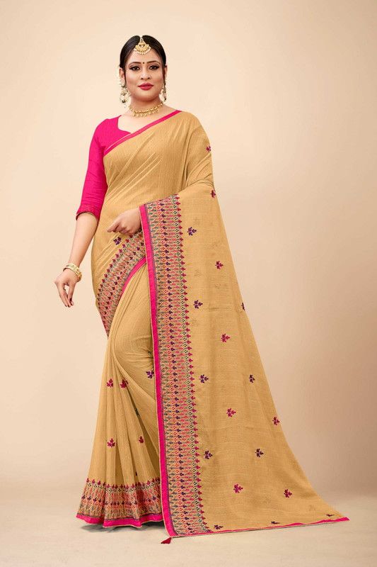 Self Design, Geometric Print, Woven, Polka Print Banarasi Chiffon Saree  (Beige)