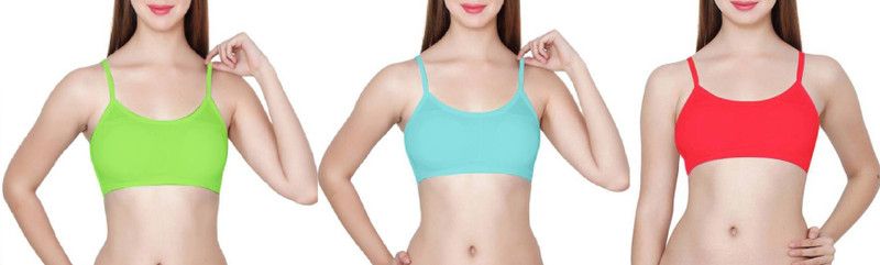 Pack of 3 Women Bralette Lightly Padded Bra  (Light Blue, Red, Green)