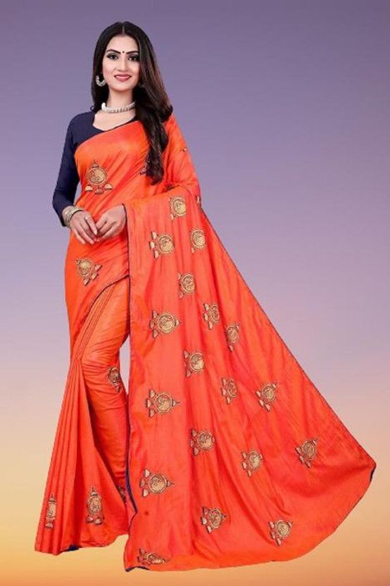 Embroidered Daily Wear Silk Blend Saree  (Orange)