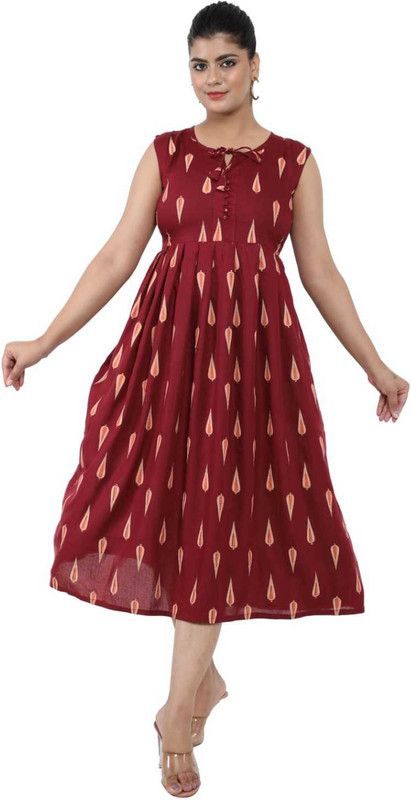 Women A-line Maroon, Beige, Orange Dress