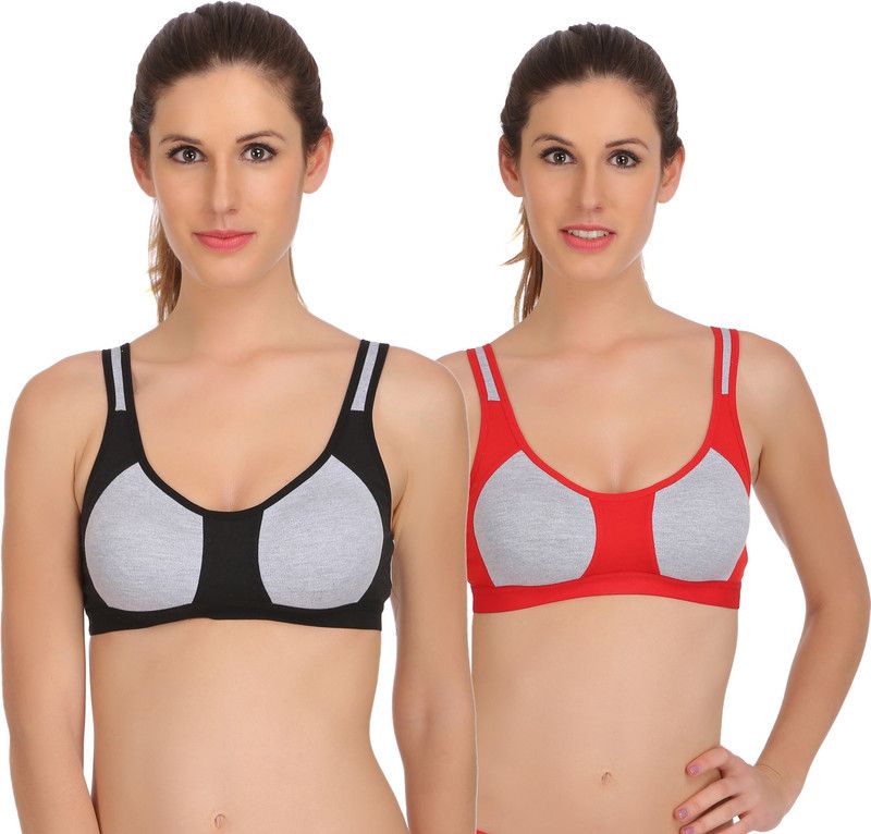Pack of 2 Women Full Coverage Lightly Padded Bra  (Red, Black)
