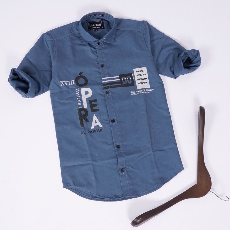 Boys Printed Formal Blue Shirt