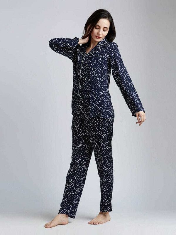 Women Printed Blue Night Suit Set