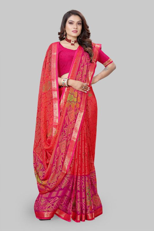 Printed, Paisley Bollywood Chiffon, Brasso Saree  (Pink)